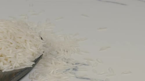 Close Up of White Rice on Spoon