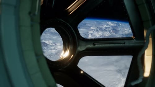 Cockpit View From International Space Station Operating Nearby of Planet Earth