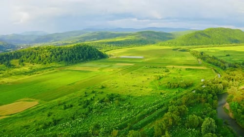 Aerial View Rural Landscape in Rainy Day