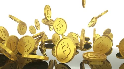 Falling Bitcoin Coins Animation with Golden Cryptocurrency Symbols