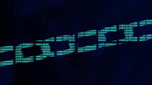 Animation d'une interface informatique numérique avec traitement des données et des nombres et liens de chaîne