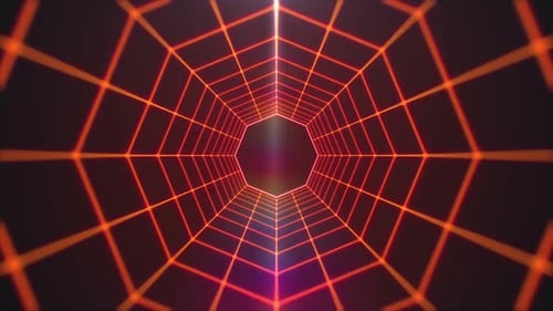 Futuristic Neon Grid Tunnel Seamless Loop Animation