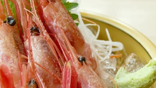 Close Up of Fresh Shrimp Sashimi with Wasabi
