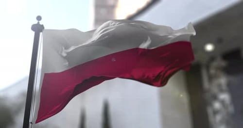Realistic Polish Flag Waving Against Bright Sky Animation