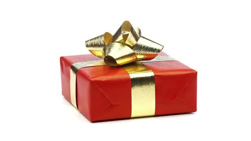 Rotating Red Gift Box with Golden Ribbon and Bow