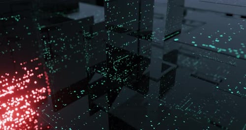 Futuristic Abstract Digital Data Flowing Through Geometric Network