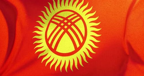 National Flag of Kyrgyzstan Waving in Realistic Slow Motion