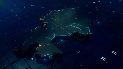 Futuristic Digital Map Animation with Glowing Connection Lines