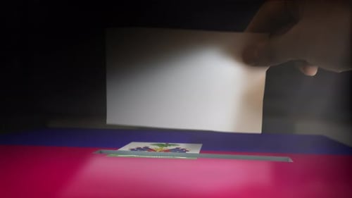 Digital Composite Hand Voting To National Flag OF Haiti