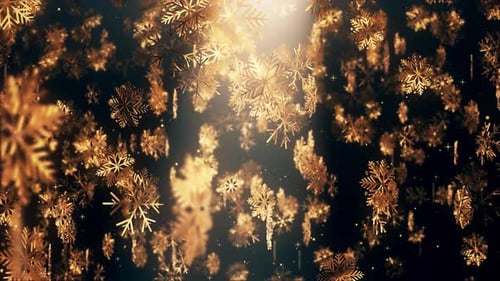 Golden Sparkling Snowflakes Falling Holiday Background Loop