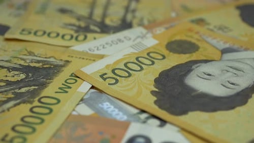 Close Up of Pile of Korean Won Currency