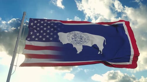 Wyoming State Flag Seamlessly Transitions to United States Flag