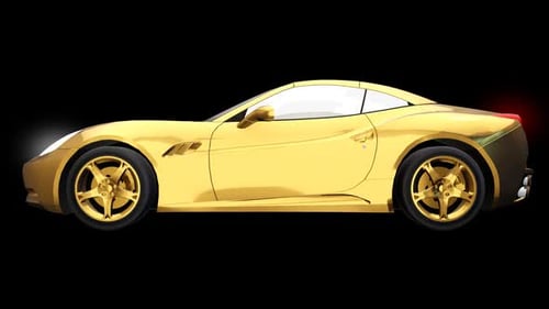 Modern 3D Gold Sports Car Rotating with Animated Lights