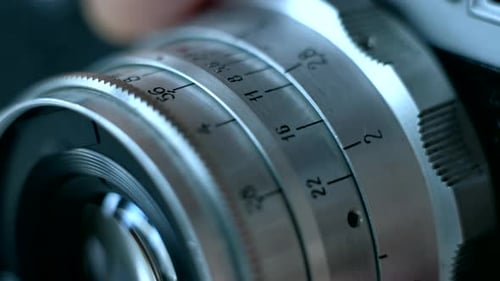 Vintage Camera Lens Aperture Adjustment Close-Up