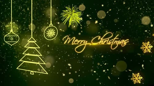 Elegant Golden Merry Christmas Greeting Animation with Falling Snowflakes