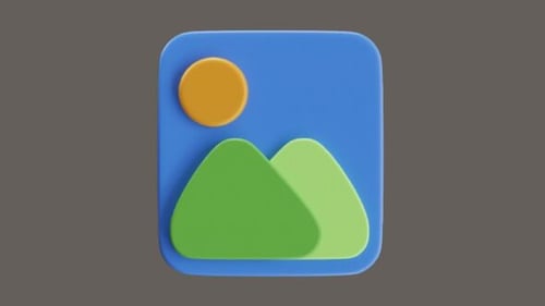 Minimalist 3D Icon Reveal Animation with Mountains and Sun