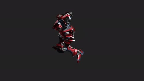 Futuristic Red Robot Mech Suit Rotating Animation