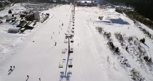 Aerial View of the Ski Resort in Mountains at Winter