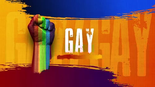 Rainbow Fist and Gay Text Reveal with Grunge Style