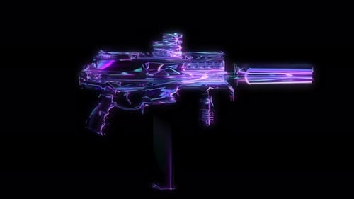 Neon Digital Weapon Animation with Futuristic Glitch Effects