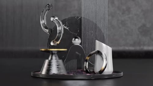 Abstract 3D Geometric Shapes with Metallic Sphere Animation