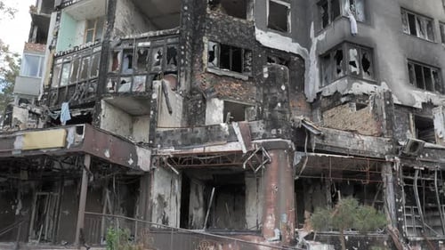 A Burnt and Destroyed Residential Building in Irpin Kyiv Region As a Result of Shelling By the