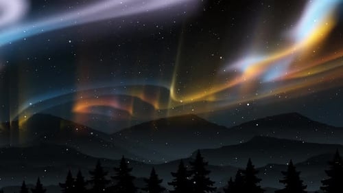 Fluid Aurora Borealis Animation Over Snowy Mountain Night Sky