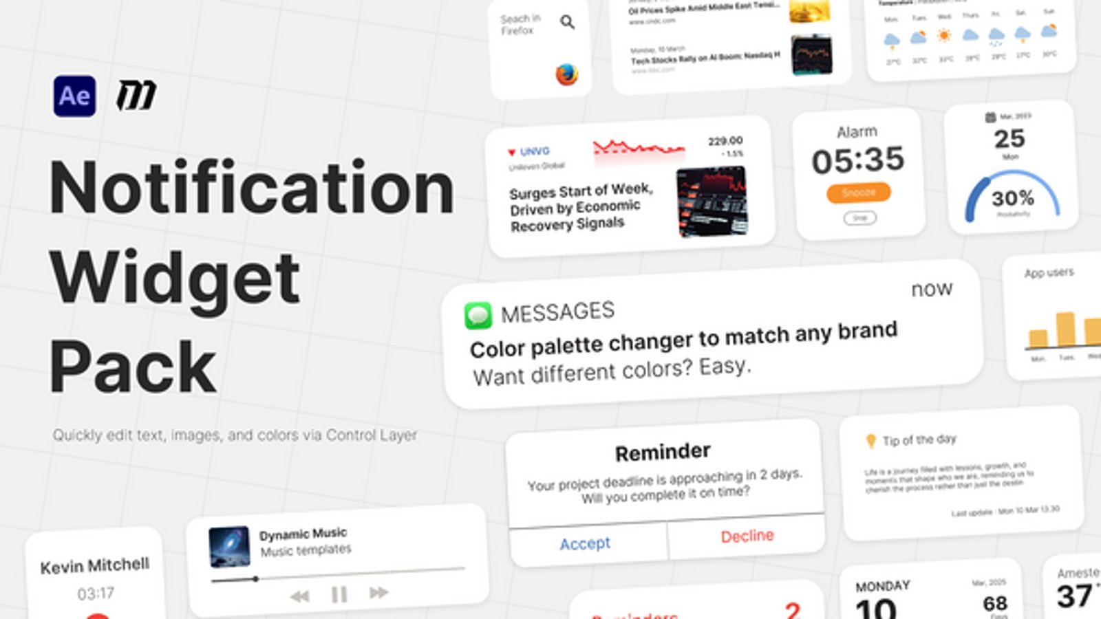 Text Bars Notification Widget Pack, Elements ft. notification widget & after effects - Envato