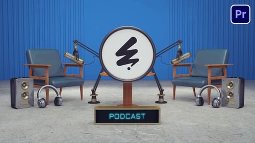 3D Animated Podcast Studio Opener with Logo Reveal