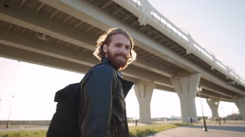 Happy Ginger Man on Walk