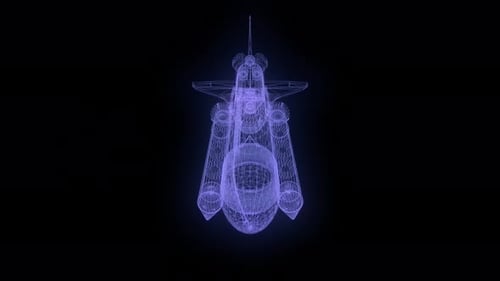 Futuristic Space Shuttle Wireframe Blueprint Hologram Animation