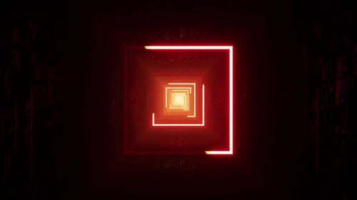 Glowing Red Light Stroke in the Dark Square Tunnel