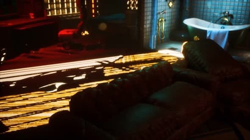 Intérieur futuriste de science-fiction avec néons