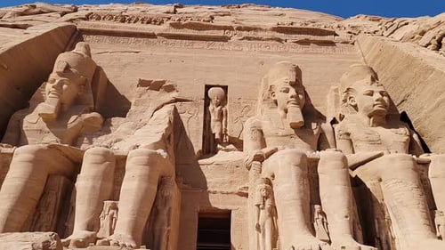Aswan, Egypt : Great Abu Simbel temple of Pharaoh Ramses II in southern Egypt in Nubia next to Lake