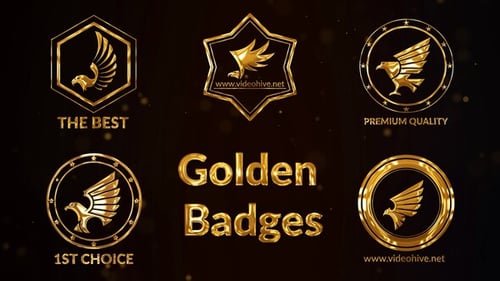 5 Golden Badges with Birds