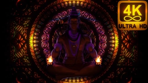 Hindu Ancient God Meditation Art creating Fire 4k Glowing Background 3d Pattern Lord Shiva Vj Loop