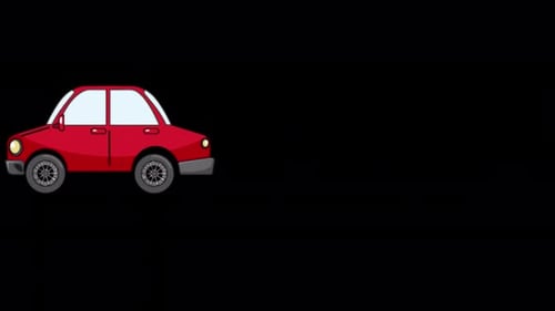 Flat Design Red Car Driving Across Screen