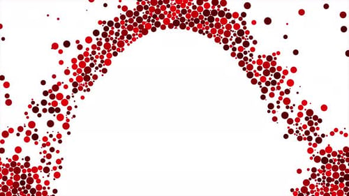 Bunte rote Kugeln, die herunterfallen und weiße, runde Form säumen