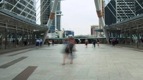 Time-Lapse Traffic on Pedestrians Bridge at Rush Hour in City Business District