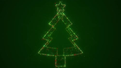 Modern Particle Abstract Christmas Tree with Star Tunnel Looping Green Background