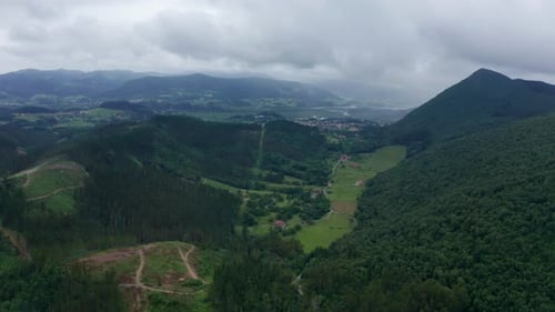 Lush Green Valley and Mountains Aerial View