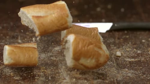 Baguette Slices Falling in Slow Motion