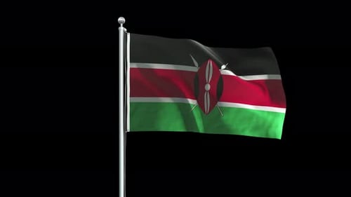 Realistic 3D Kenya Flag Waving on Black Background