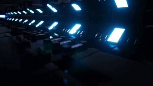Fly Inside Of Futuristic Metallic Corridor With Blue Laser Neon Lines 8