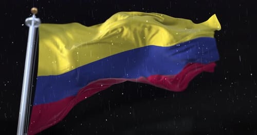 Colombian Flag Waving in Rain with Seamless Loop