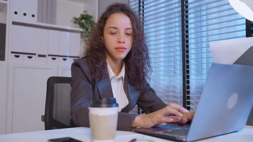 Tired Woman Working Late Night in Office