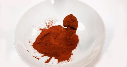Adding Spice Powder to White Bowl, Overhead Shot