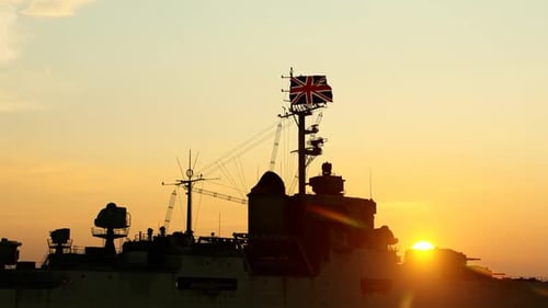 British Warship and Sunset View