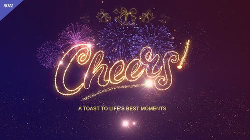 Golden Cheers Sparkle Title with Fireworks Display