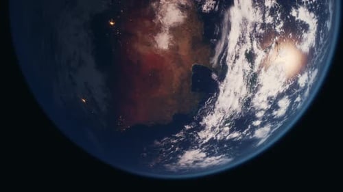 Spinning Planet Earth View from Space with City Lights